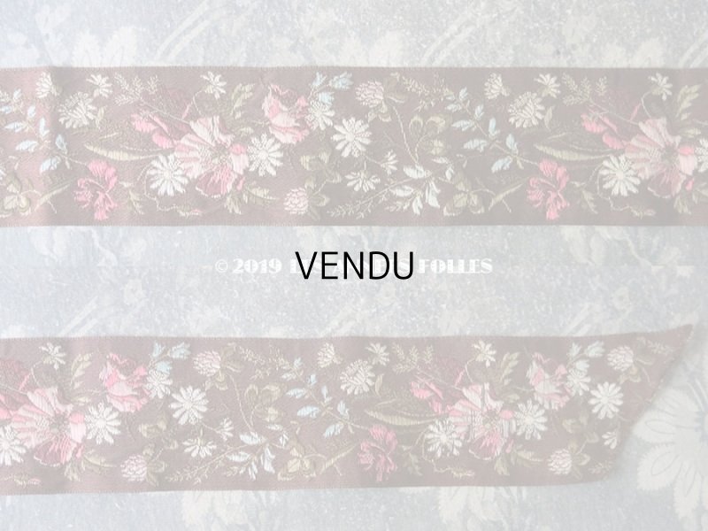 画像4: 19世紀末 アンティーク シルク製 ジャガード織 リボン 花模様 69cm