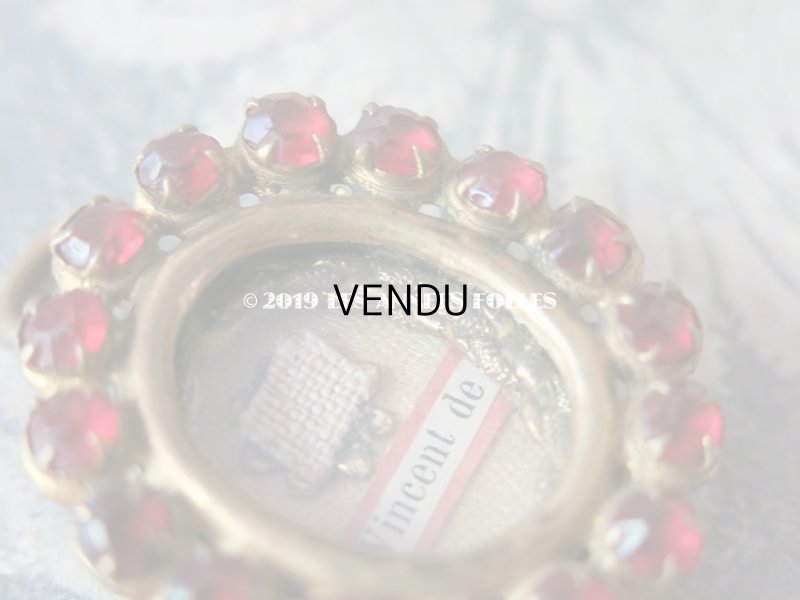 画像5: 19世紀 アンティーク ルリケール 聖遺物のペンダント 封蝋付 グレナディンレッドのラインストーン 聖人の遺品