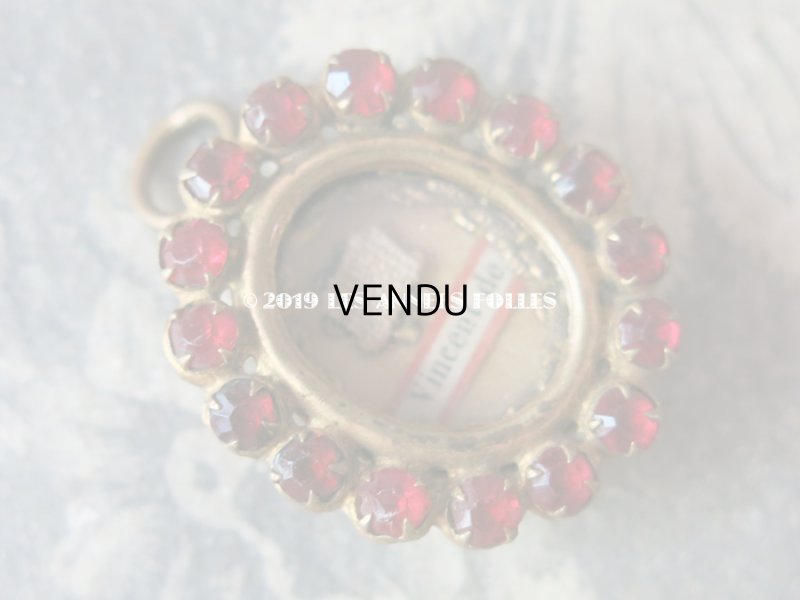 画像3: 19世紀 アンティーク ルリケール 聖遺物のペンダント 封蝋付 グレナディンレッドのラインストーン 聖人の遺品