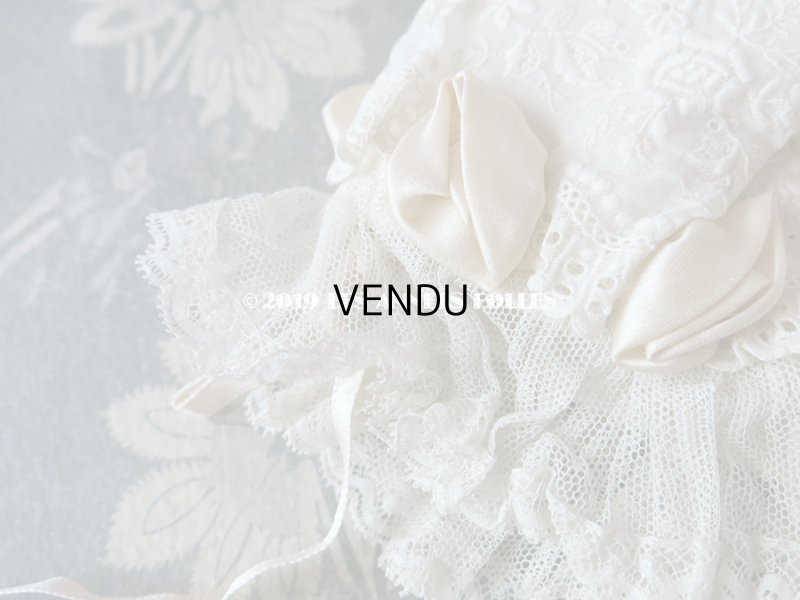 画像9: 1920年代 アンティーク 少女用 レースのボネ 淡いグレイッシュピンクのロココモチーフ