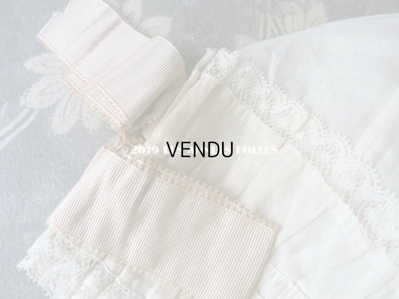 画像6: 1900年代 アンティーク 少女用 レースのボネ グレイッシュピンクのシルクリボン ナイトキャップ