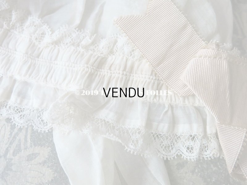 画像7: 1900年代 アンティーク 少女用 レースのボネ グレイッシュピンクのシルクリボン ナイトキャップ