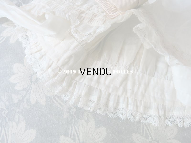 画像3: 1900年代 アンティーク 少女用 レースのボネ グレイッシュピンクのシルクリボン ナイトキャップ