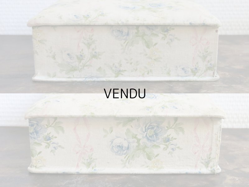 画像6: 1900年代 アンティーク ピンクのリボン & 青い薔薇  カルトナージュボックス