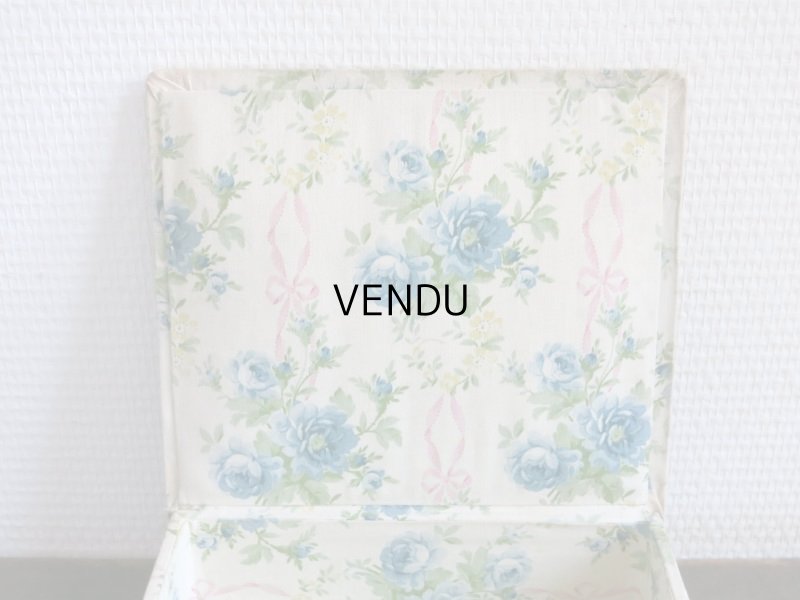 画像4: 1900年代 アンティーク ピンクのリボン & 青い薔薇  カルトナージュボックス