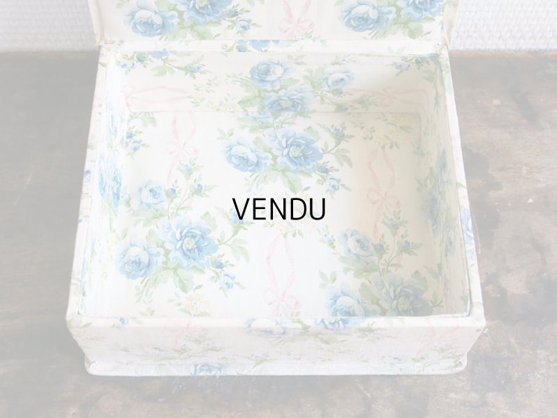 画像5: 1900年代 アンティーク ピンクのリボン & 青い薔薇  カルトナージュボックス