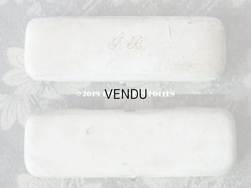 画像3: アンティーク 本革製 ジュエリーボックス  モノグラム入り オフホワイト エパングル