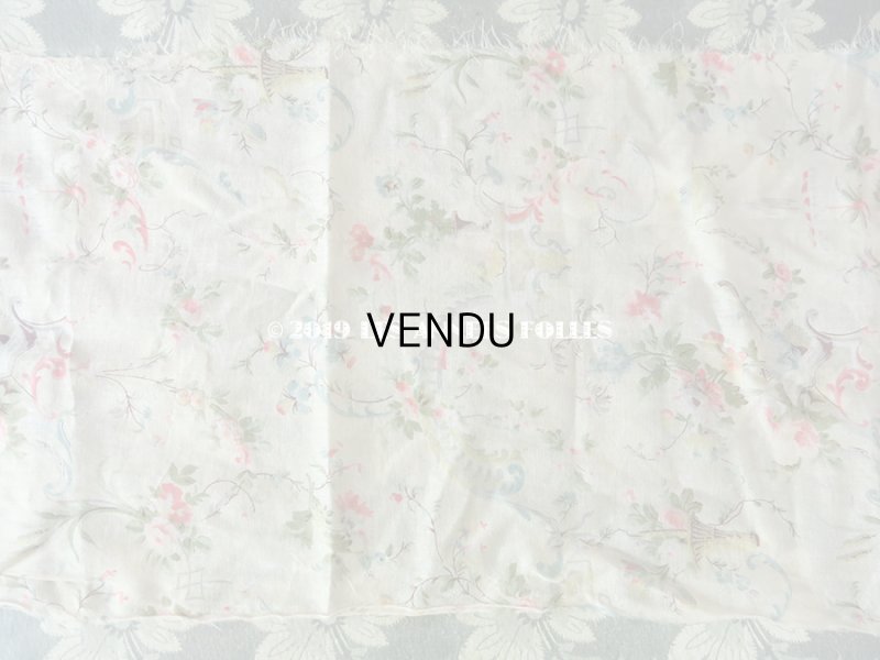 画像8: 1900年代 アンティーク 薔薇の花かごのコットン製ファブリック 82×20〜23cm