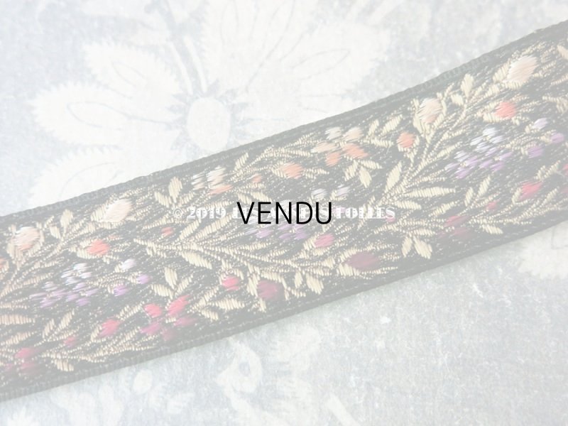 画像3: 未使用 19世紀 アンティーク シルク製 ジャガード織リボン 黒 96cm