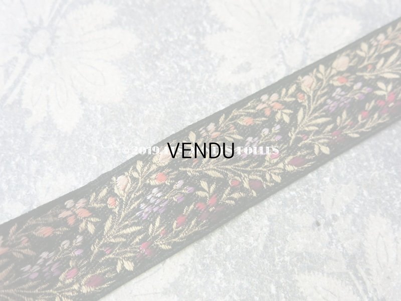 画像2: 未使用 19世紀 アンティーク シルク製 ジャガード織リボン 黒 96cm