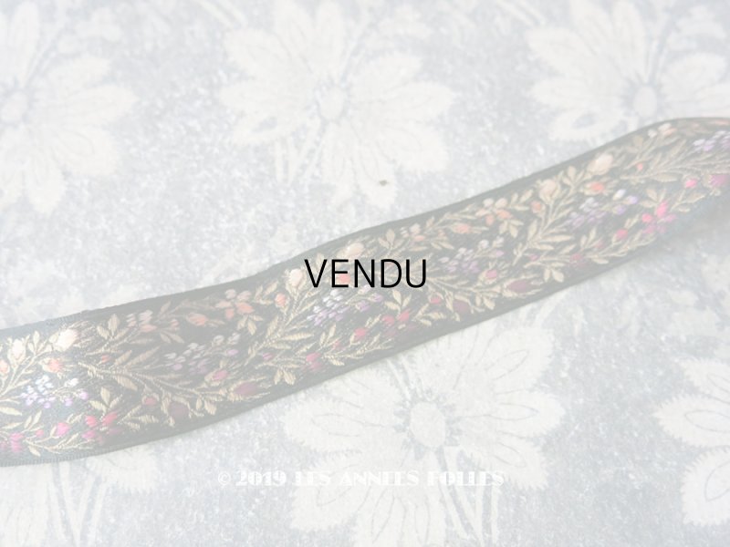 画像1: 未使用 19世紀 アンティーク シルク製 ジャガード織リボン 黒 96cm