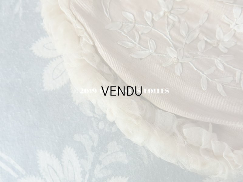 画像7: アンティーク リボン刺繍 & シルクシフォンのフリル付き オモニエール