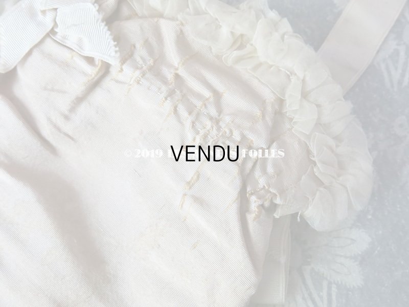 画像11: アンティーク リボン刺繍 & シルクシフォンのフリル付き オモニエール