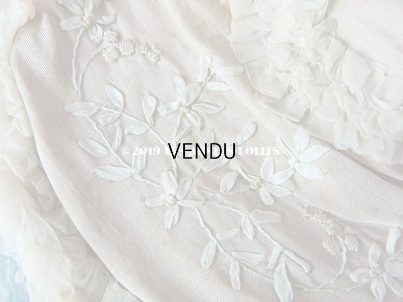 画像6: アンティーク リボン刺繍 & シルクシフォンのフリル付き オモニエール
