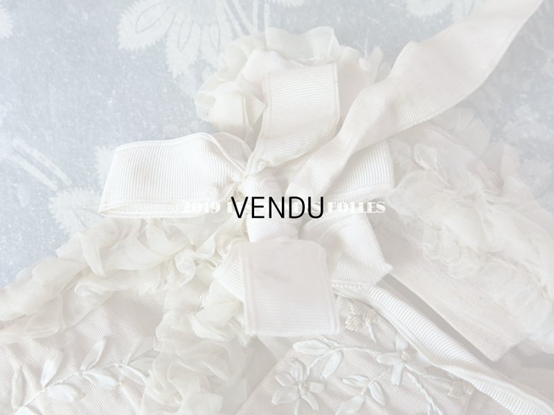 画像3: アンティーク リボン刺繍 & シルクシフォンのフリル付き オモニエール