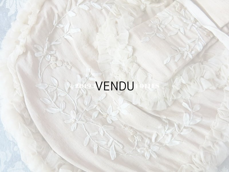 画像5: アンティーク リボン刺繍 & シルクシフォンのフリル付き オモニエール