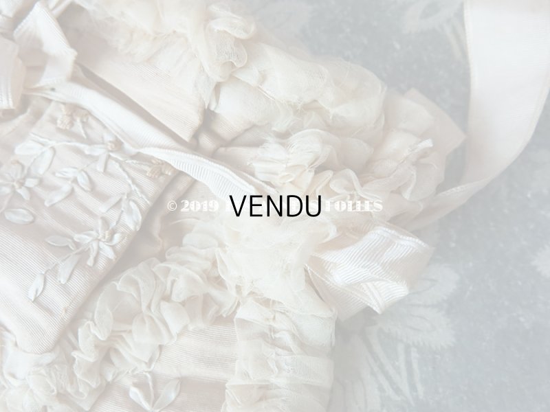 画像4: アンティーク リボン刺繍 & シルクシフォンのフリル付き オモニエール