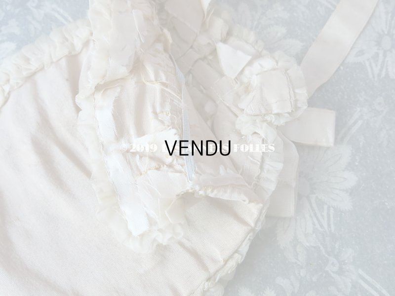 画像13: アンティーク リボン刺繍 & シルクシフォンのフリル付き オモニエール