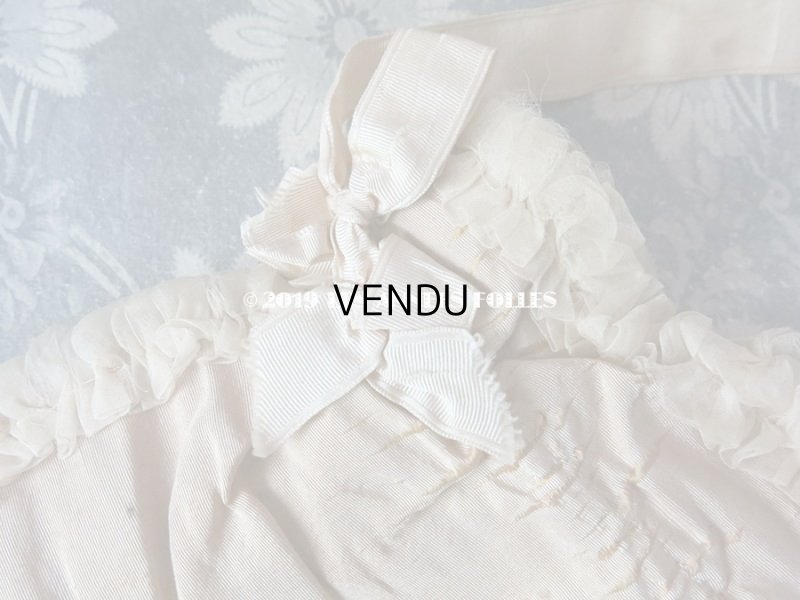 画像10: アンティーク リボン刺繍 & シルクシフォンのフリル付き オモニエール