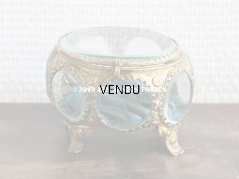 画像3: アンティーク 7角形のジュエリーボックス スモーキーブルー・グリーンのシルク製クッション