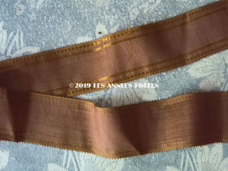 画像3: 19世紀 アンティーク シルク製 ライン入り ピコットリボン ブラウン 