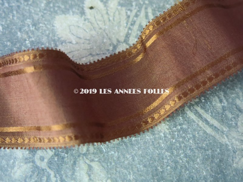 画像2: 19世紀 アンティーク シルク製 ライン入り ピコットリボン ブラウン 