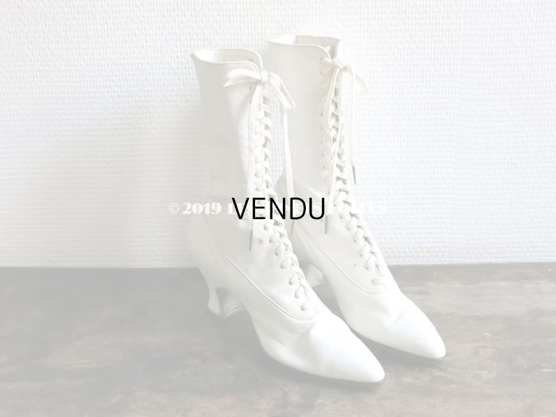 画像4: 未使用 1900年代 アンティーク ヴィクトリアン レースアップブーツ  オフホワイト