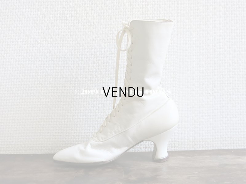 画像14: 未使用 1900年代 アンティーク ヴィクトリアン レースアップブーツ  オフホワイト