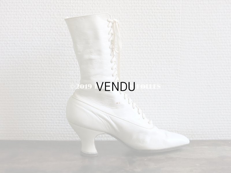 画像8: 未使用 1900年代 アンティーク ヴィクトリアン レースアップブーツ  オフホワイト