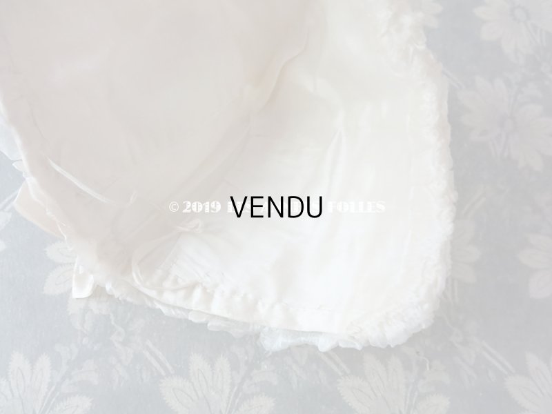 画像12: アンティーク ボネ パールピンクのリボンワーク & 水色の薔薇のロココモチーフ シルクオーガンジーのフリル