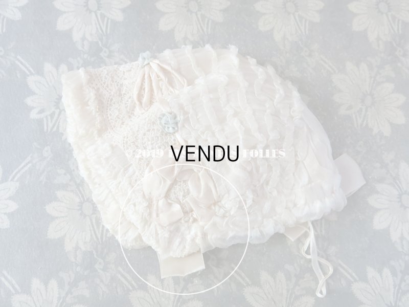 画像6: アンティーク ボネ パールピンクのリボンワーク & 水色の薔薇のロココモチーフ シルクオーガンジーのフリル