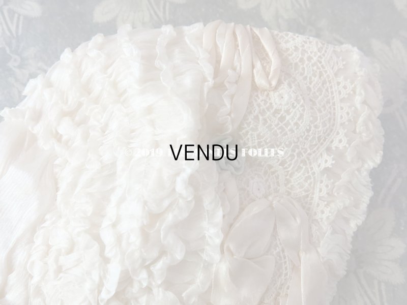 画像4: アンティーク ボネ パールピンクのリボンワーク & 水色の薔薇のロココモチーフ シルクオーガンジーのフリル