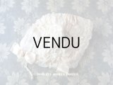 アンティーク ボネ パールピンクのリボンワーク & 水色の薔薇のロココモチーフ シルクオーガンジーのフリル