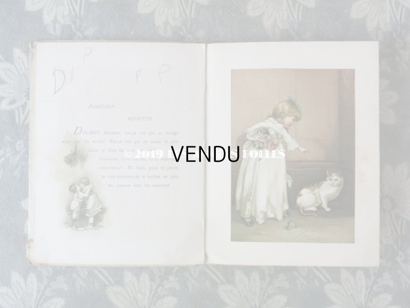 画像5: 1891年 アンティーク 本　水色のリボンをつけた少女と猫　UN GRAND FAVORI