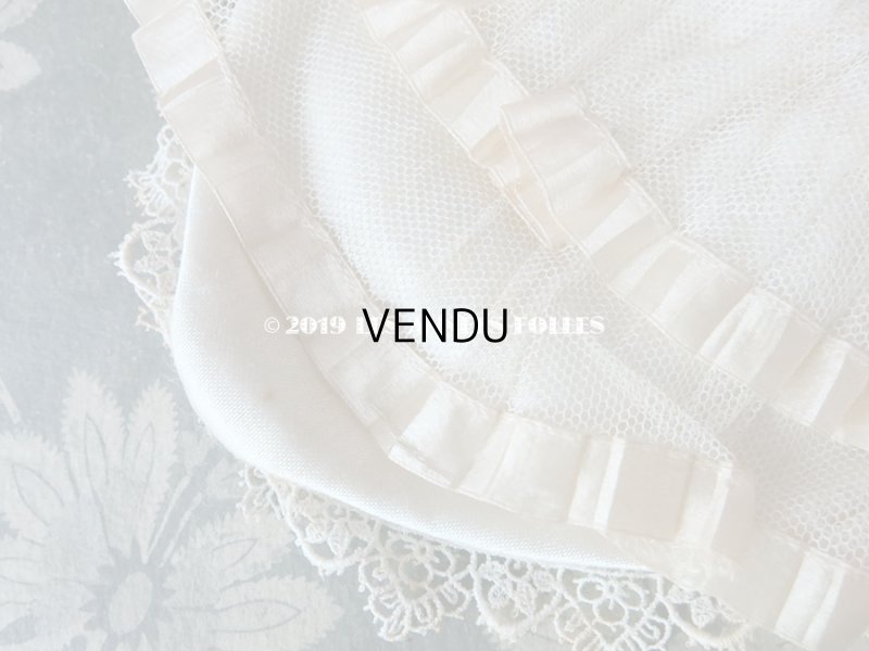 画像4: アンティーク  オモニエール チュールレースのフリル & 淡いピンクのシルクサテンリボン