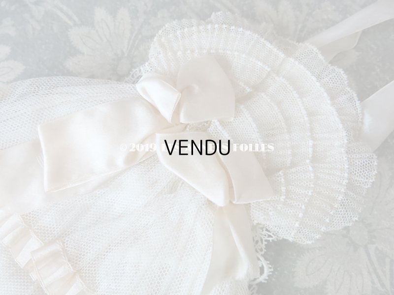 画像3: アンティーク  オモニエール チュールレースのフリル & 淡いピンクのシルクサテンリボン