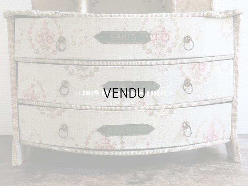 画像10: 【セール対象外】1910年代 アンティーク カルトナージュチェスト  薔薇のブーケのメダイヨン  ミラー付