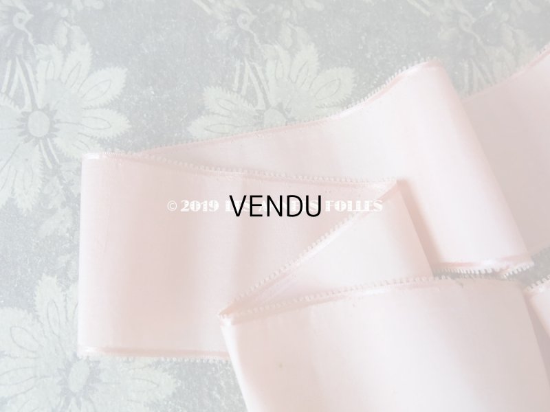 画像2: アンティーク シルク製 ピコットリボン ピンク サテン縁取り 180cm