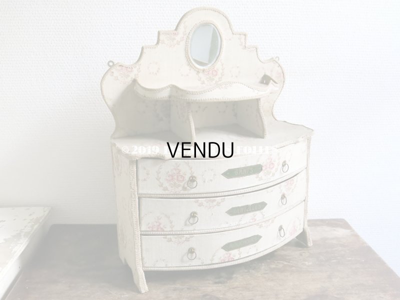 画像3: 【セール対象外】1910年代 アンティーク カルトナージュチェスト  薔薇のブーケのメダイヨン  ミラー付