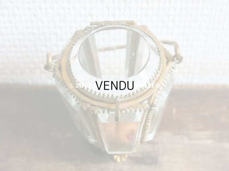 画像6: 19世紀末 アンティーク パニエ型 6角形のジュエリーボックス スモーキーオレンジのシルク製クッション