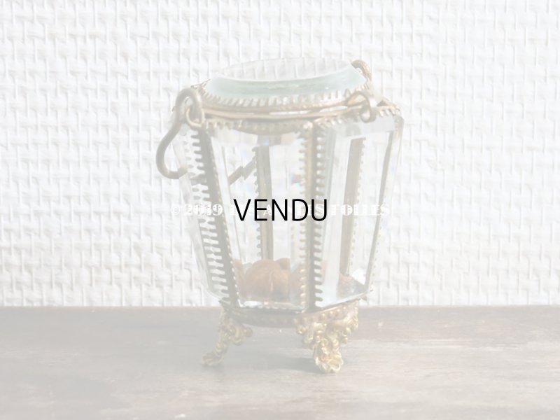 画像5: 19世紀末 アンティーク パニエ型 6角形のジュエリーボックス スモーキーオレンジのシルク製クッション