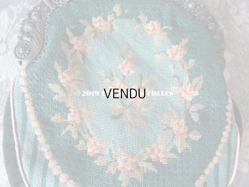 画像10: 19世紀末 アンティーク  オモニエール 薔薇模様 ニードルポイント  プチポワン