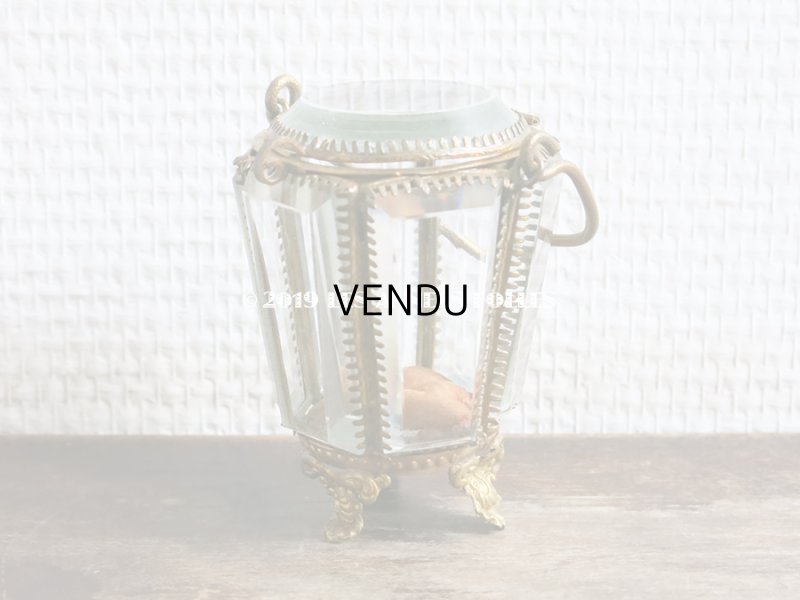 画像4: 19世紀末 アンティーク パニエ型 6角形のジュエリーボックス スモーキーオレンジのシルク製クッション