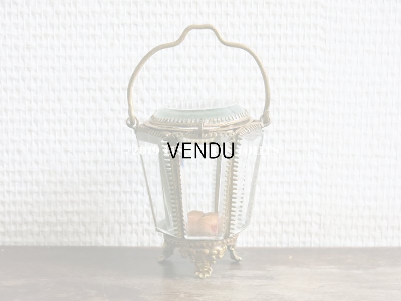 画像3: 19世紀末 アンティーク パニエ型 6角形のジュエリーボックス スモーキーオレンジのシルク製クッション