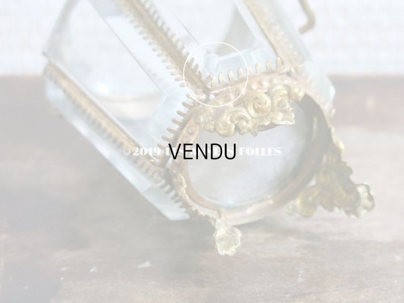 画像7: 19世紀末 アンティーク パニエ型 6角形のジュエリーボックス スモーキーオレンジのシルク製クッション