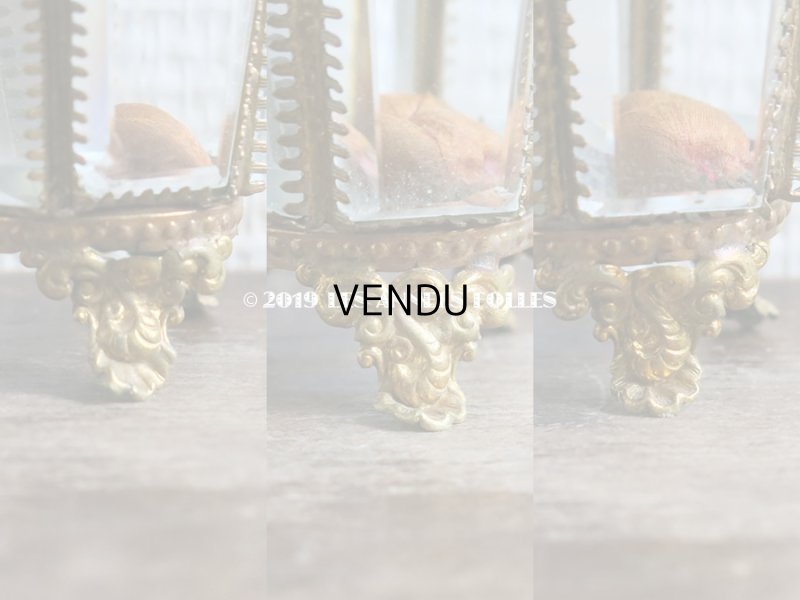 画像10: 19世紀末 アンティーク パニエ型 6角形のジュエリーボックス スモーキーオレンジのシルク製クッション