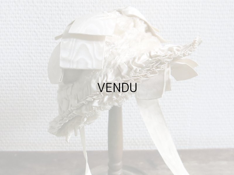 画像3: 新品同様 19世紀末 アンティーク リボンが結ばれた ドール用の帽子 シルクギャザー＆フリル&レース  ドールハット