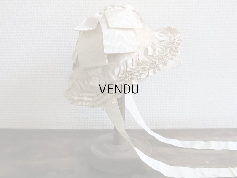 画像8: 新品同様 19世紀末 アンティーク リボンが結ばれた ドール用の帽子 シルクギャザー＆フリル&レース  ドールハット