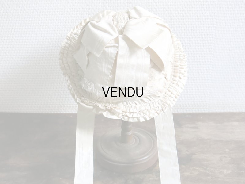 画像9: 新品同様 19世紀末 アンティーク リボンが結ばれた ドール用の帽子 シルクギャザー＆フリル&レース  ドールハット