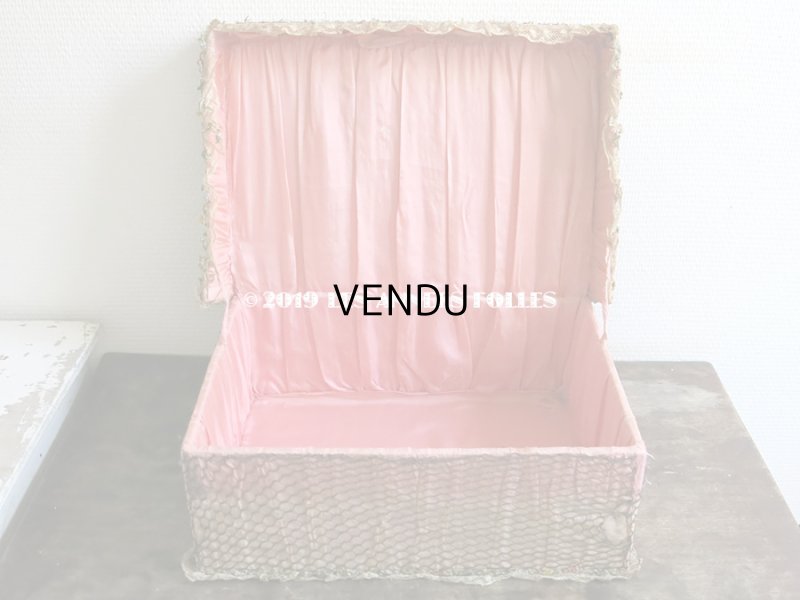 画像5: 1900年代 アンティーク 大きなカルトナージュボックス 薔薇のロココトリム＆レースの装飾 オールドローズ